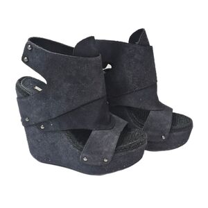 Max Studio Marais Navy Suede Platform Wedge Sandal Studs Boho Size 7